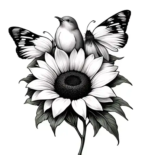 Tulips Sunflower Dove Butterfly