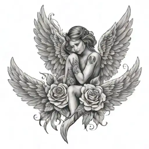 Names Leonie & Yvette With Angel Wings Behind