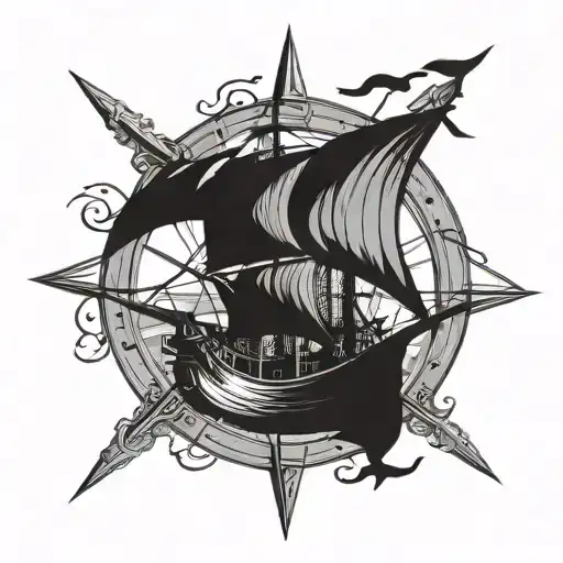 Wind Rose With Pirate Ship