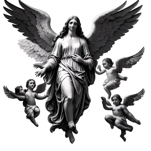 Virgin In Heaven With Angels Around