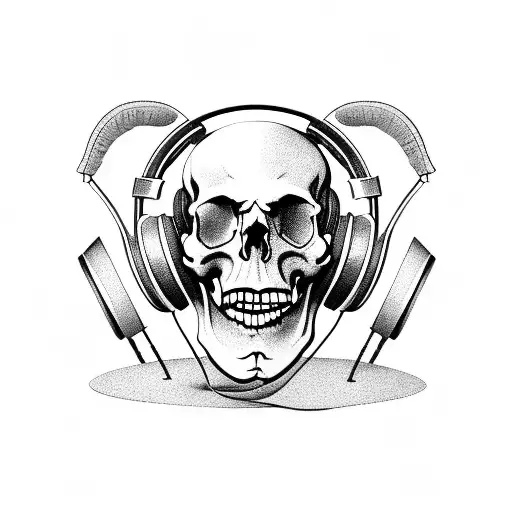A Skull Wearing Headphones With Dollar Bills As Its Teeth