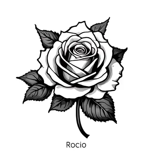 The Name Rocio With A Rose At The End With Petals