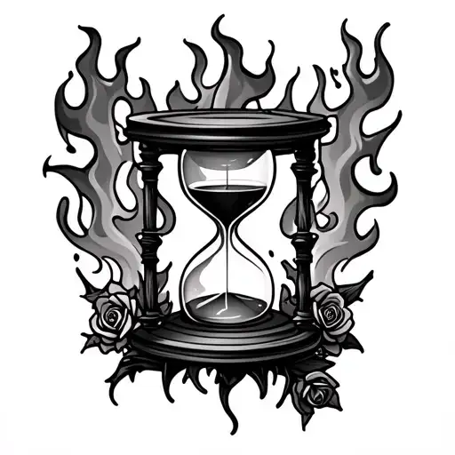 Hourglass Mixed With Flames With Little Roses And Thorns Around The Hourglass