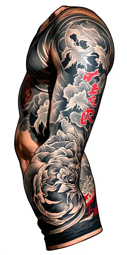 Japanese Arm Sleeve Tattoo With Writing