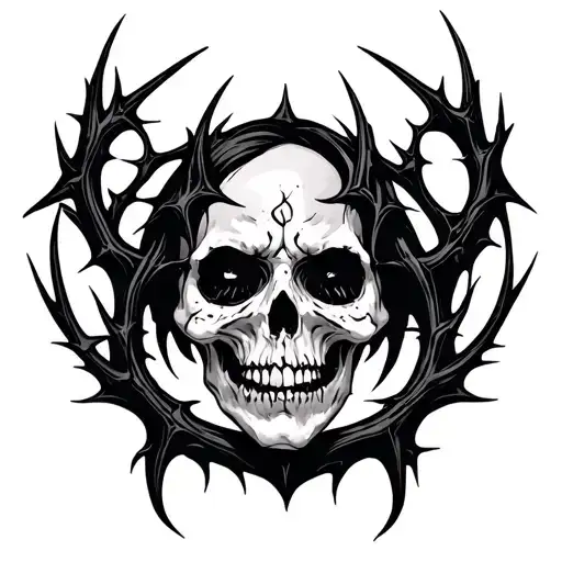 Goth Tattoo With Black Goth Lines And Thorns In A Design