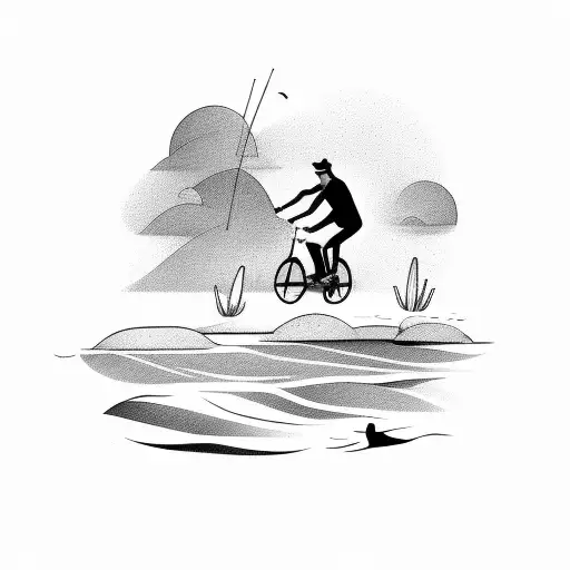 Man Fishing While On Bicycle