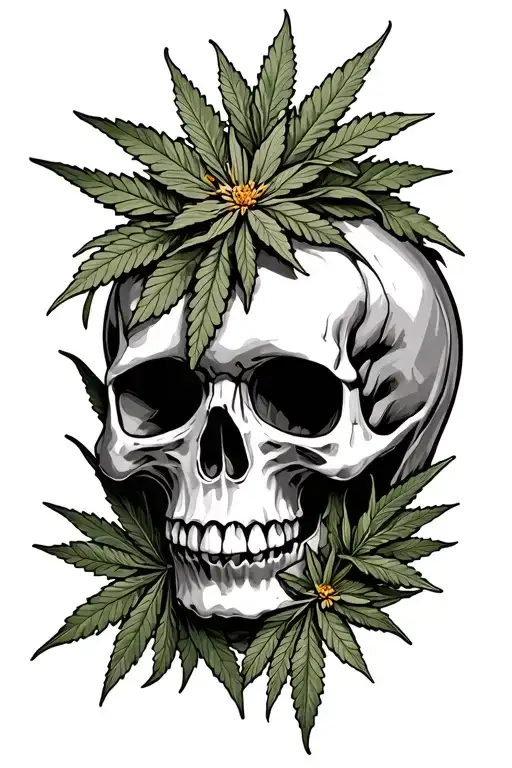 Skull With Marijuana Flowers Around It