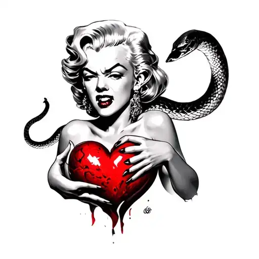 Angry Marilyn Monroe With Snake Hair Holding A Broken Heart