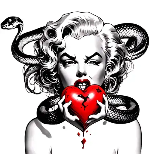 Angry Marilyn Monroe With Snake Hair Holding A Broken Heart