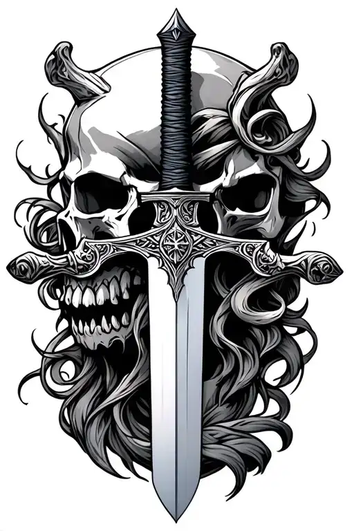 Sword With Skull Hilt Inlaid With Demonic