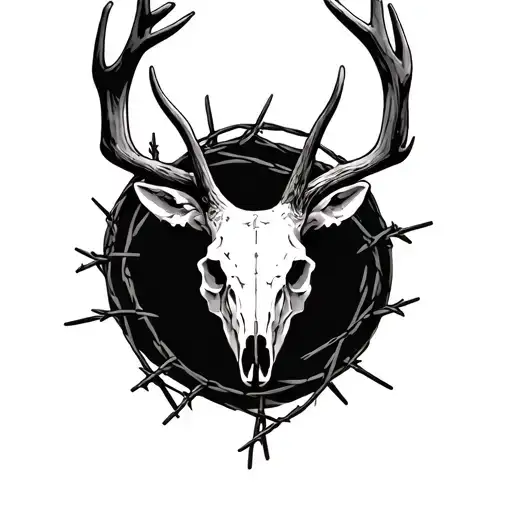 Deer Skull In Barbed Wire