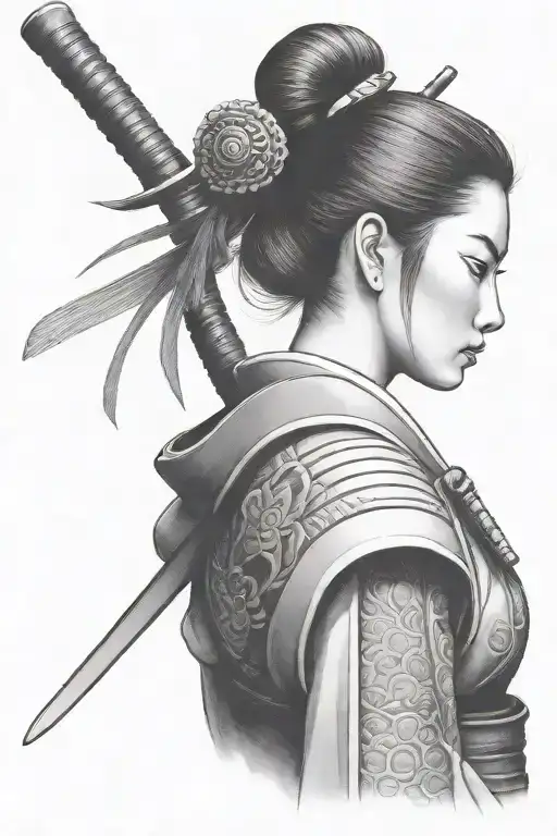 Samurai Standing Side Profile Traditional Lady