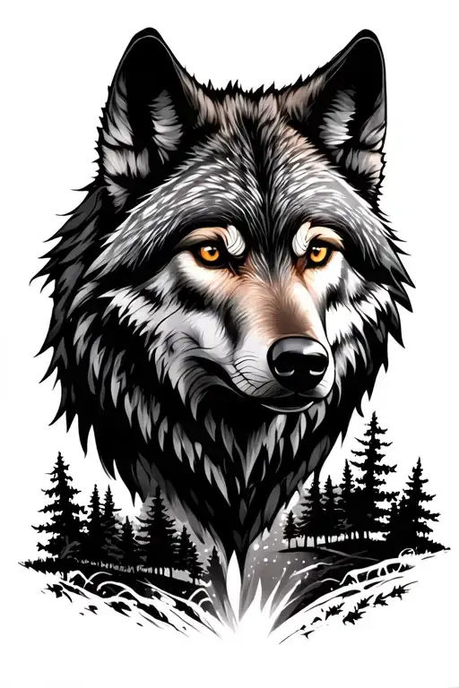 Wolf And Forest Scene