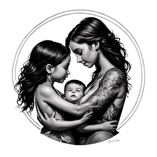 Mother With Kids Strength Husband