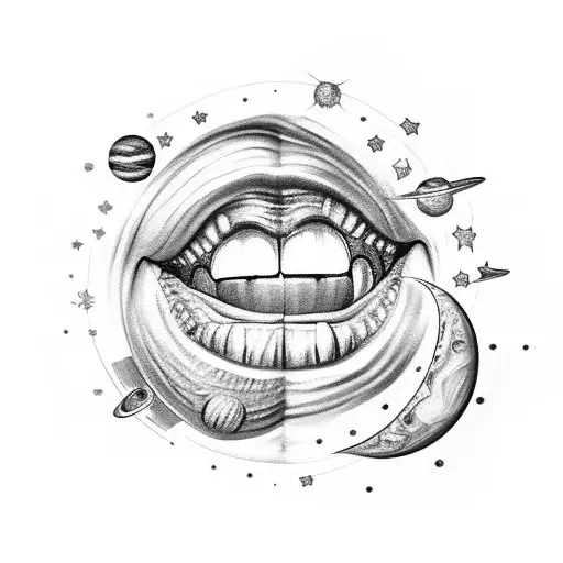 Female Mouth Open With Planets And Stars Inside