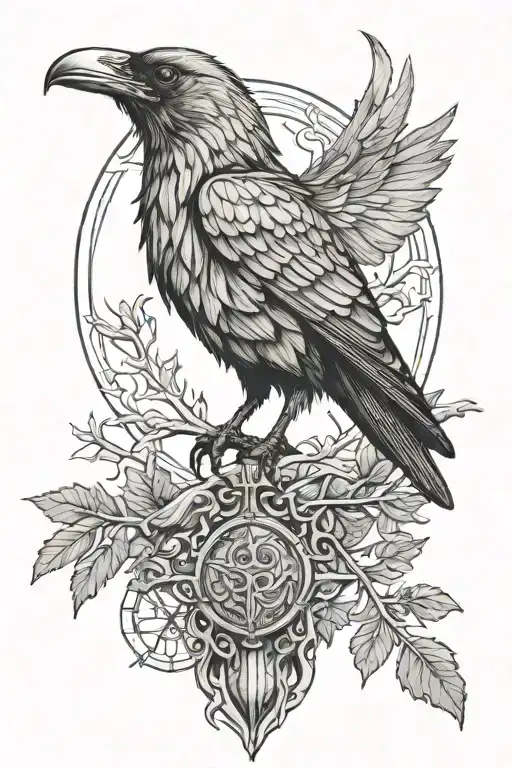 The Raven Of The God Odin Above Her Ikdrasil Tattoo