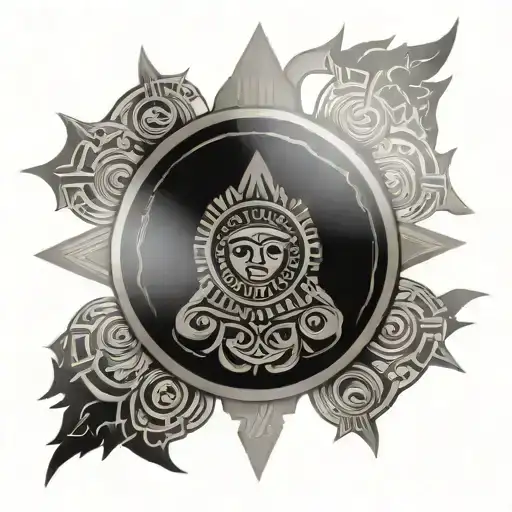 Aztec Calendar Black Ink Shaded Background