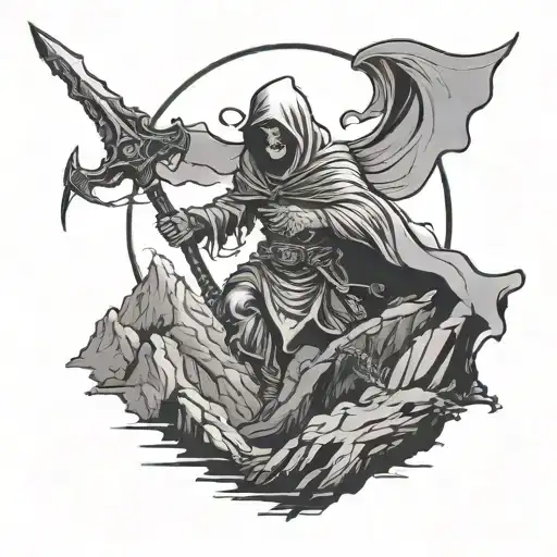 Grim Reaper Giving You Two Paths Walking Down A Mountain