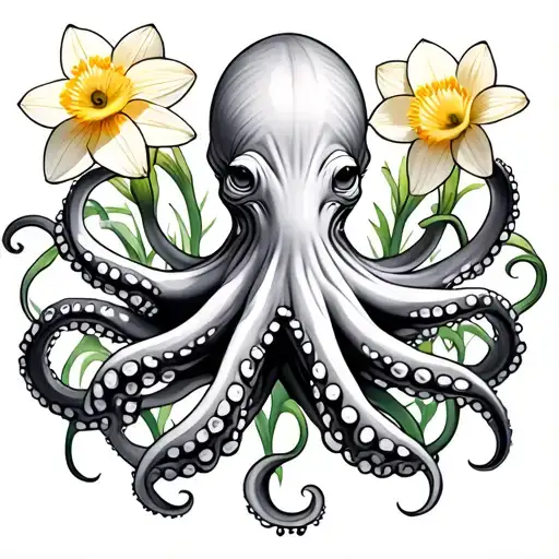 Octopus With Dafodil Flowers