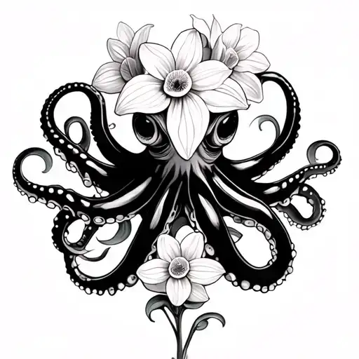 Octopus With Dafodil Flowers