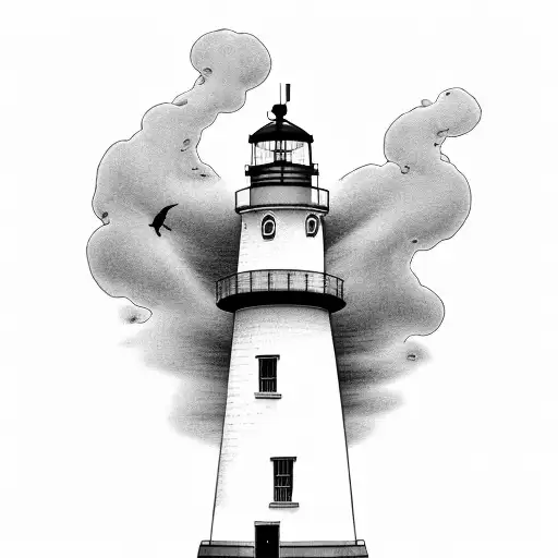 Lighthouse With Stormy Background With Whales Tail And Sea Turtle