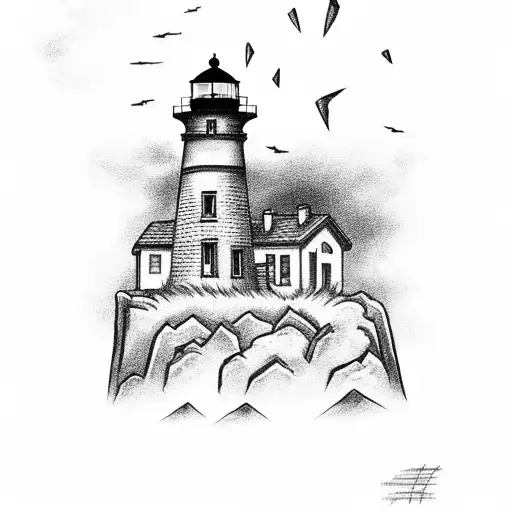 Lighthouse With Rock And Storm Background