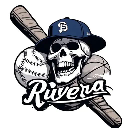 Skeleton With Baseball And Basketball And The Name Rivera With A San Diego Padres Hat