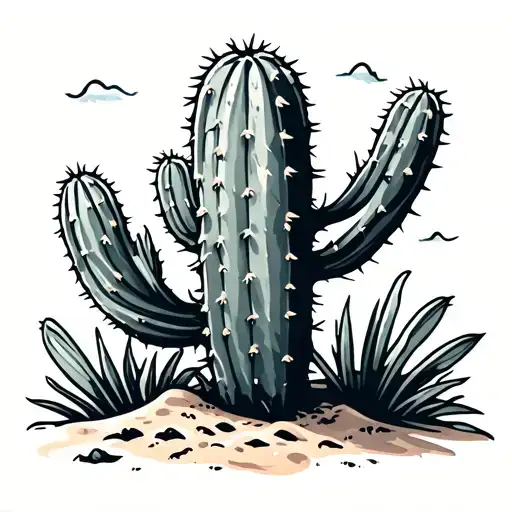 Beach Cactus Simple Outline