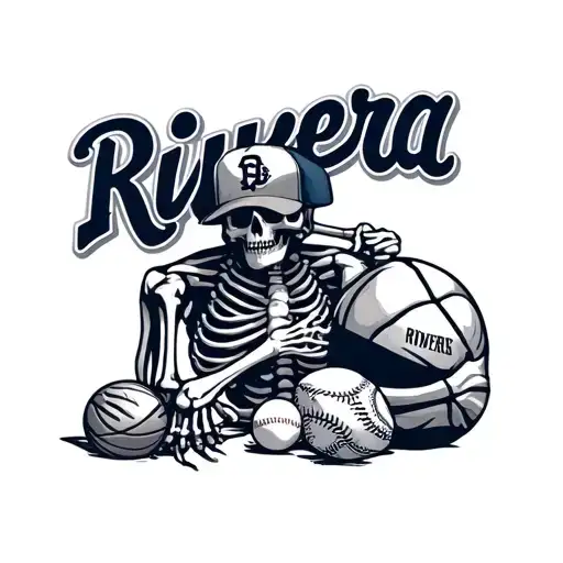 Skeleton With Baseball And Basketball And The Name Rivera With A San Diego Padres Hat