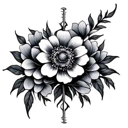 Spine Tattoo Neda Symbol With Flowers