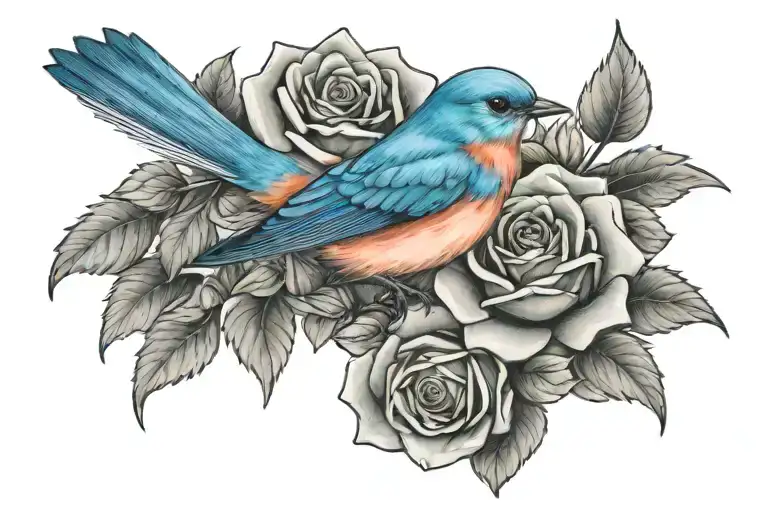 Bluebird Sitting On Rose
