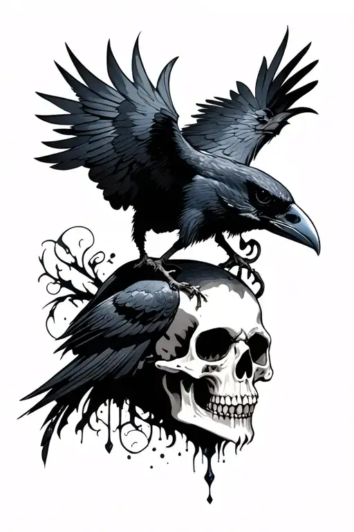 A Skull With A Raven