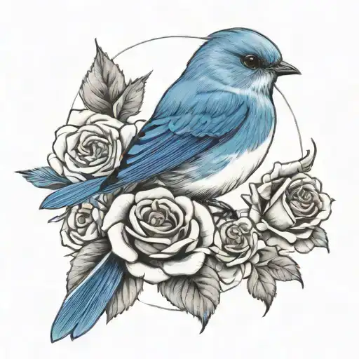 Bluebird Sitting On Single Rose