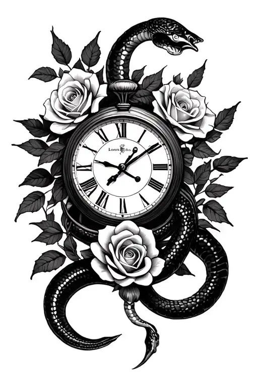 Scorpio And Rose And Snake And Clock Surrounded