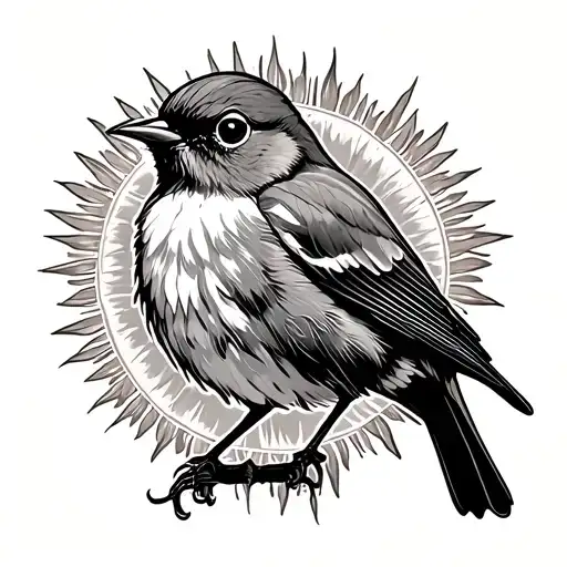 Robin Bird Surrounded By Sun Outline