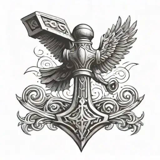 Thors Hammer With Crow Flying