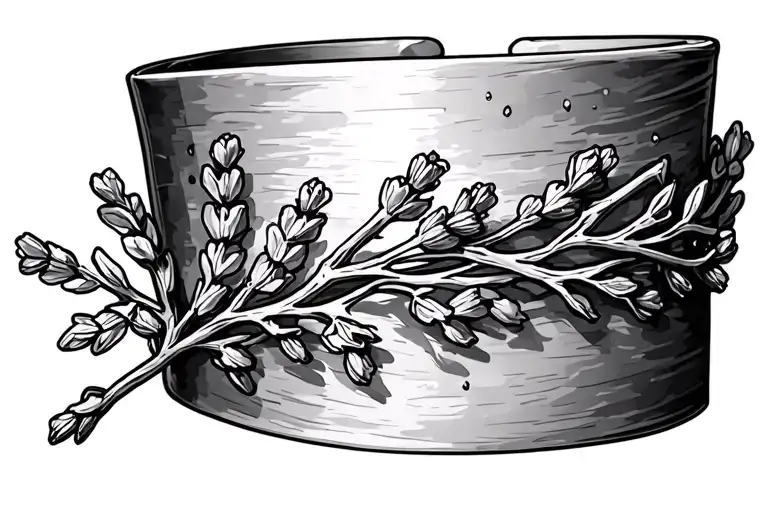 Delicate Lavender Twigs Drawn Sketch Tattoo Bracelet Thin Line