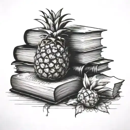 Book And Pineapple Half And Half Merge Together