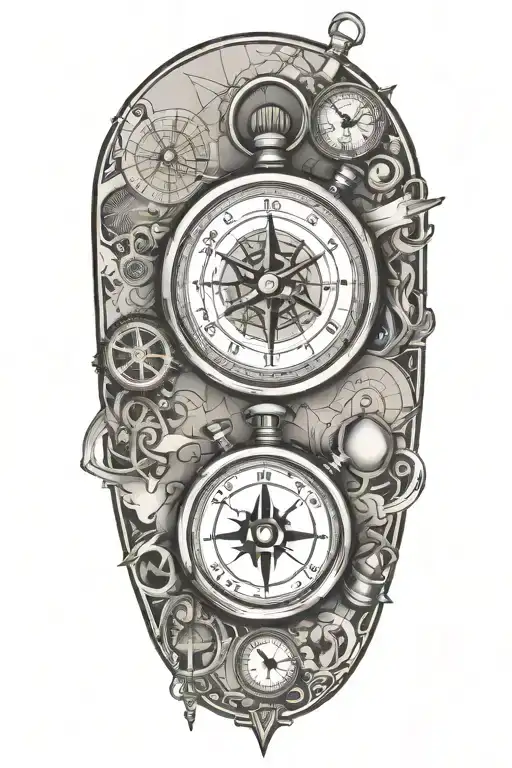 Stopwatch And Compass With Scroll With Map Background