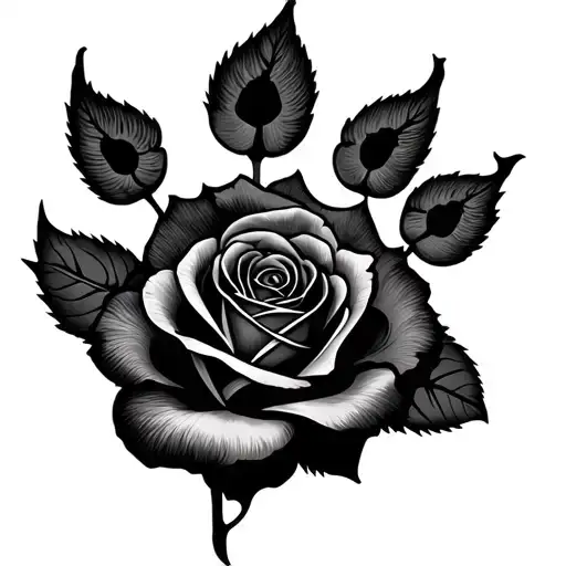 A Rose Tattoo With Dog Paw