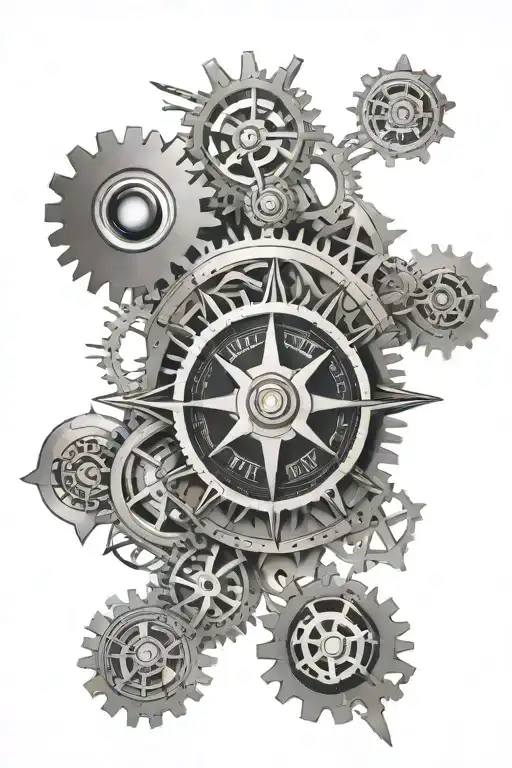 Tribal With Nautical Compass And Gears Intertwined