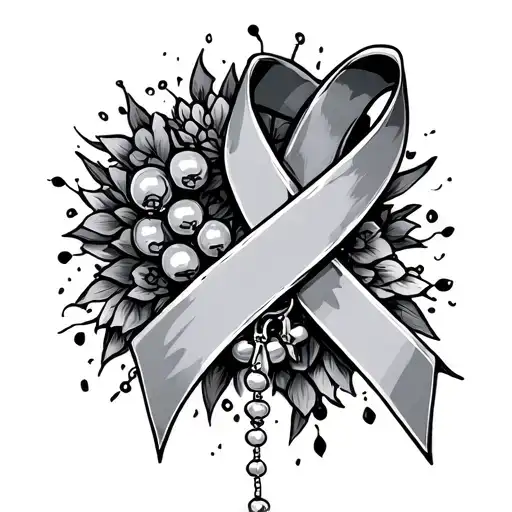 Cancer Ribbon With Rosary Beads