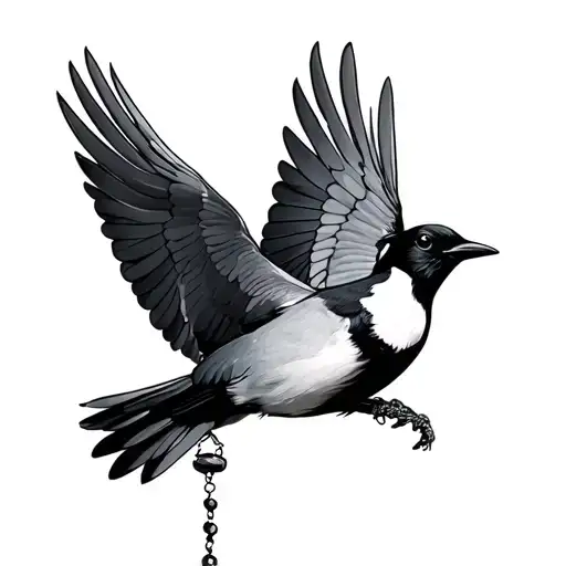 Magpie Flying With Rosary Beads