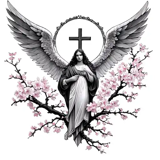 Arc Angel Michael Cherry Blossom And A Cross