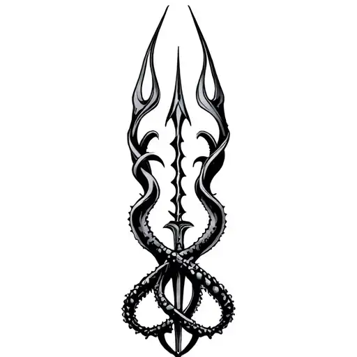 Squid Wrapping Trident Intertwined