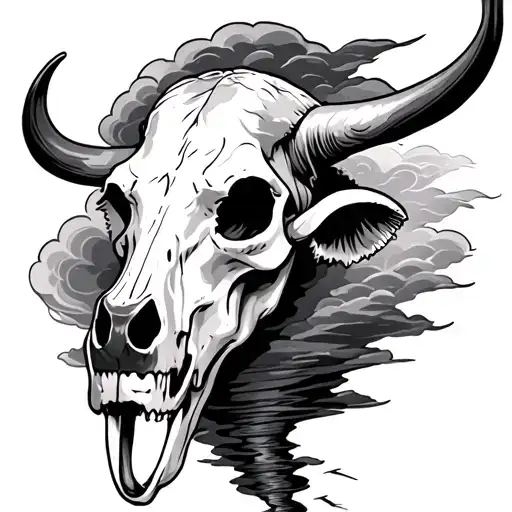 Cow Skull With Tornado And Storm Clouds
