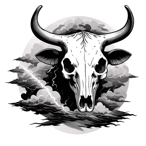 Cow Skull With Tornado And Storm Clouds