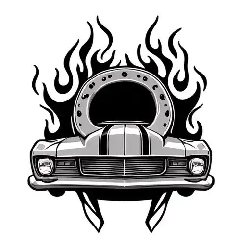 Car Pinstriping Pattern With Horseshoe On The Top With Flames Around Horseshoe