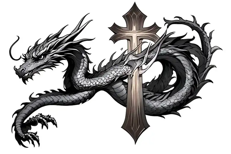 Dragon Intertwined With A Cross
