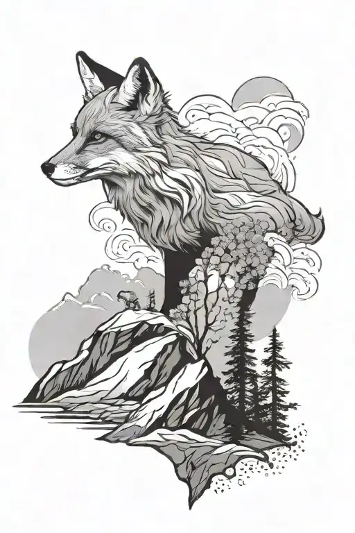 Fox On A Mountain Range Sillouette